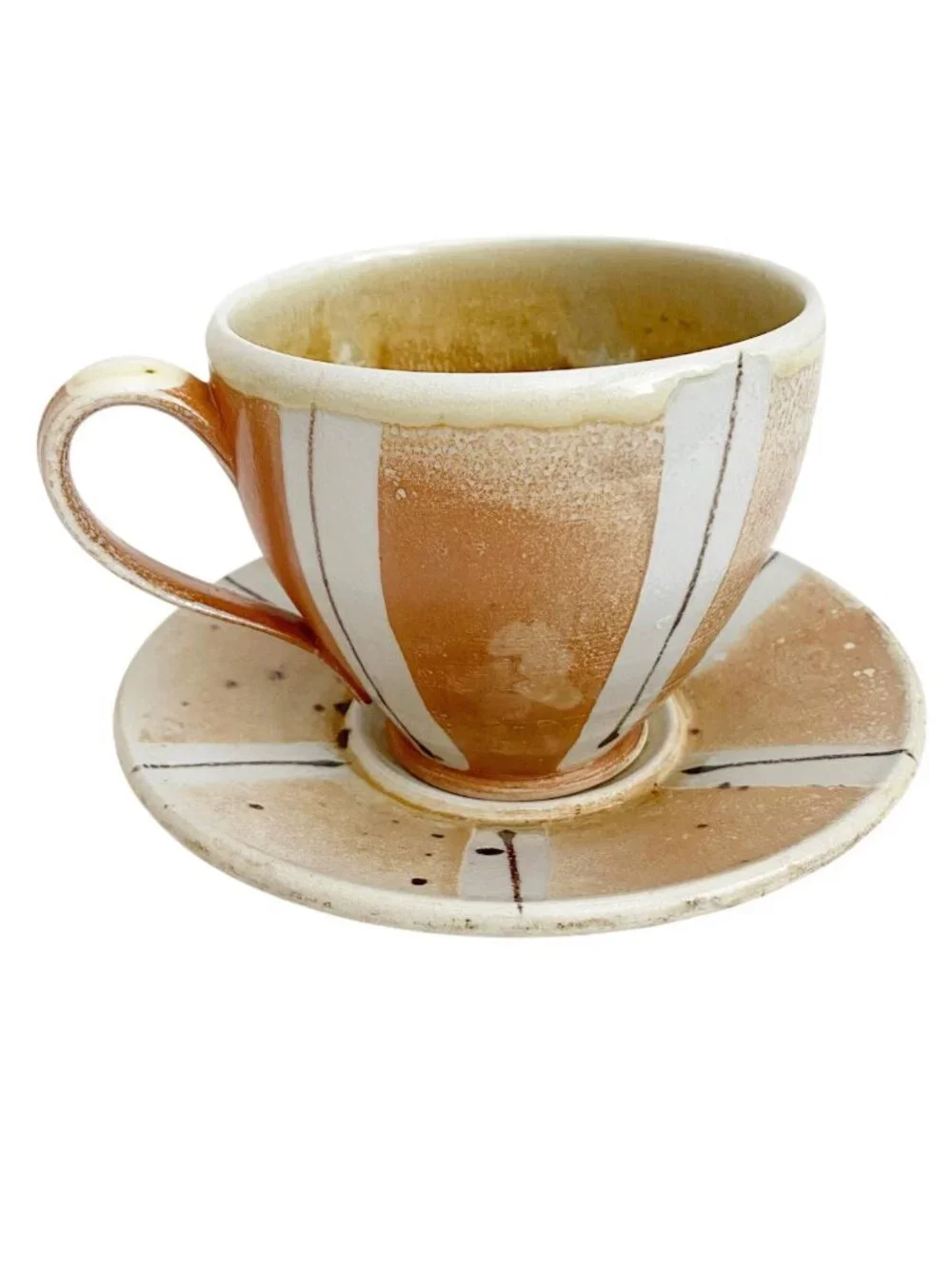 Handmade Ceramic Coffee Cup and Saucer Set, Wabi Sabi Studio Pottery Mug, Earthy